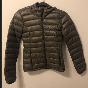 Green puffer coat